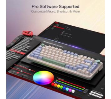 Redragon K673 PRO 75% Wireless RGB Red Switches (Vintage Blue) - Clavier Maroc