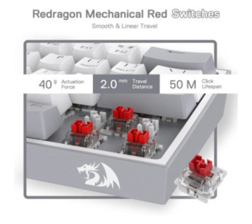 Redragon K617 Fizz 60% RGB Red Switches (White/Gray) - Clavier Maroc