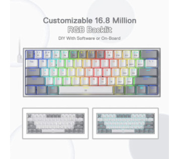 Redragon K617 Fizz 60% RGB Red Switches (White/Gray) - Clavier Maroc