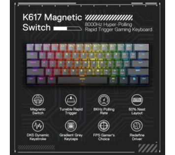 Redragon K617 FIZZ 60% Rapid Trigger Wired Magnetic Switch - Clavier Maroc