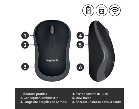 Logitech Wireless Mouse M185 (Gris)