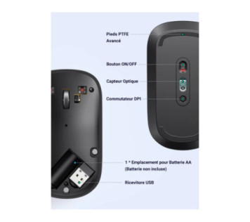Ugreen Souris sans fil 2,4Ghz/10M Noir (90372)