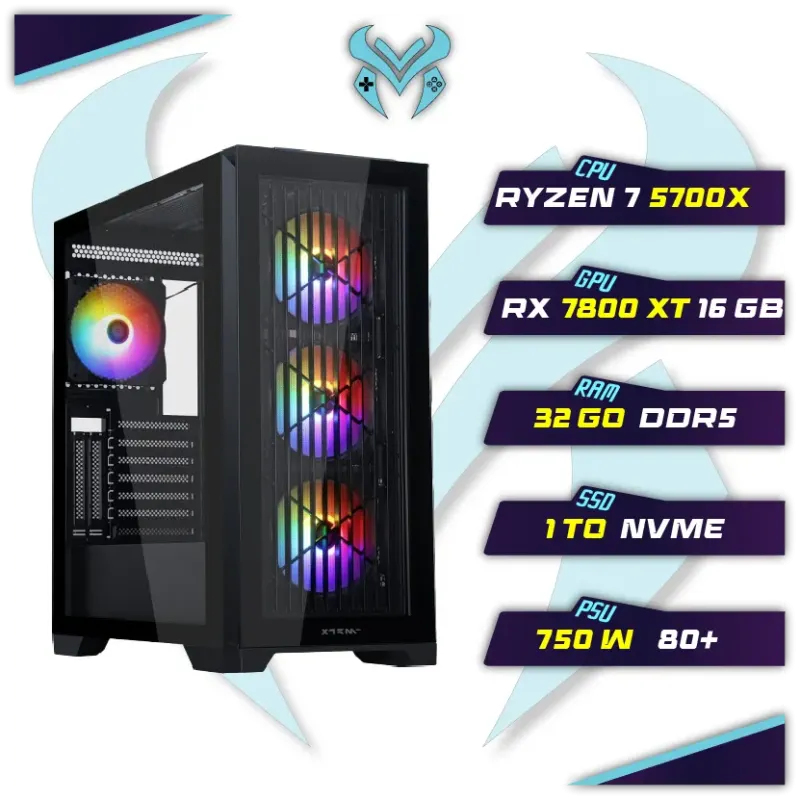 PC Gamer  Ryzen 7 5700X 1TB 32GB RX 7800 XT 16GB